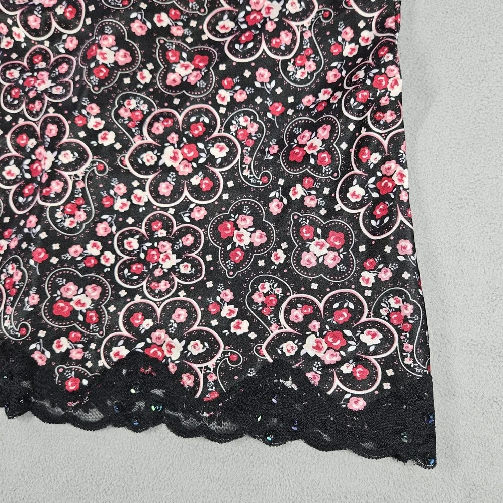Y2K Babydoll Tank Top Womens M Floral Whimsigoth Dark Fairy Romantic Grunge Goth